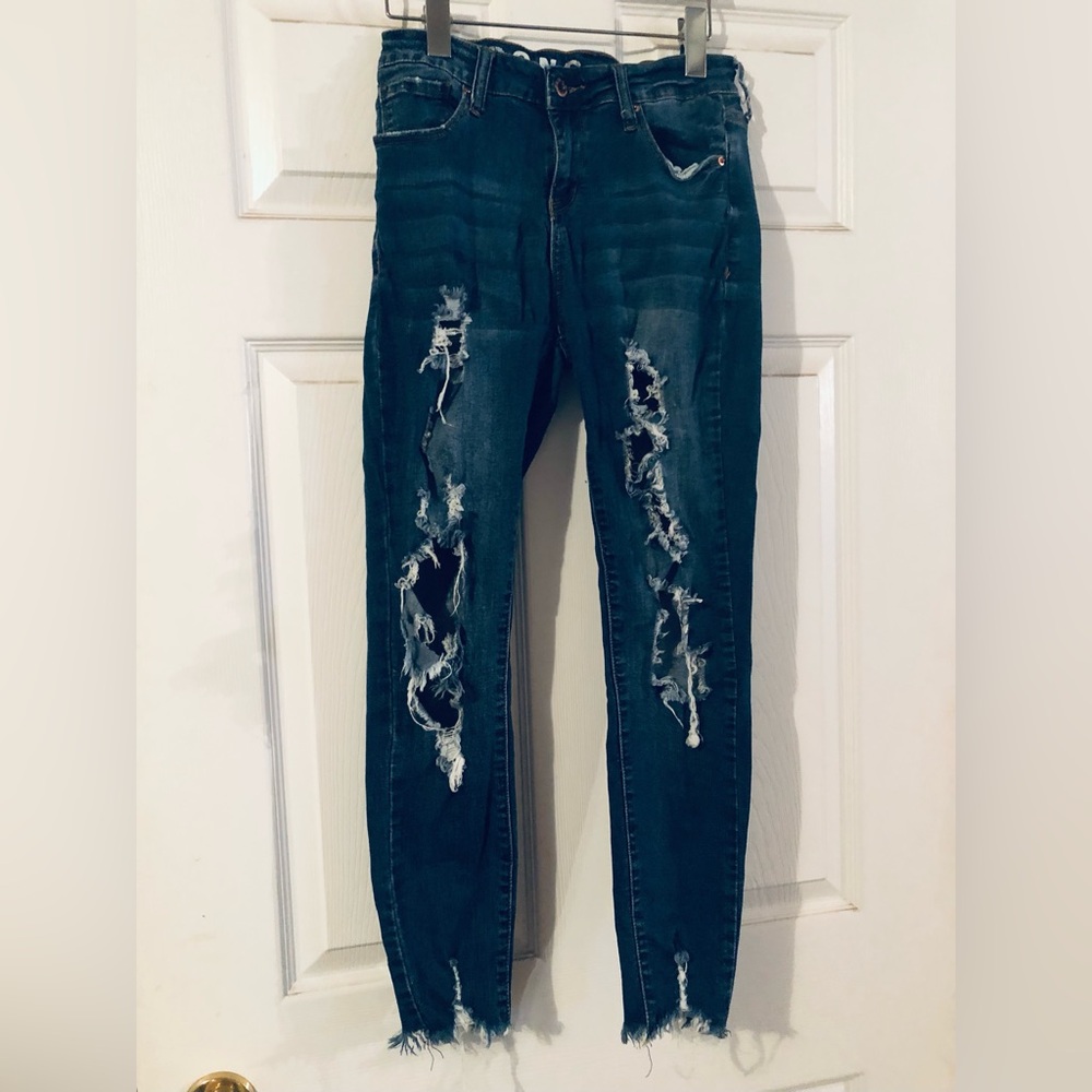 S.O.N.G. Perfect High Rise Skinny Ankle Jeans 9/29 Distressed Skater Rips